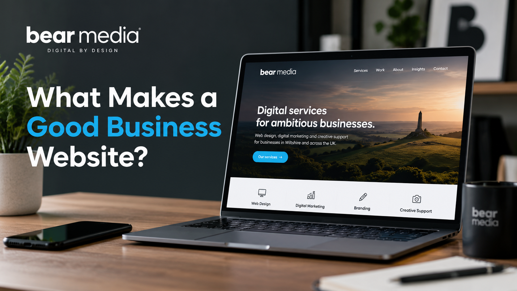Good business website design on a laptop showing Bear Media web design services